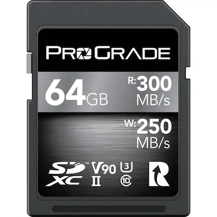 PRO GRADE
64 GB
R: 300 MB/s
W: 250 MB/s
SD™ V90 XC II