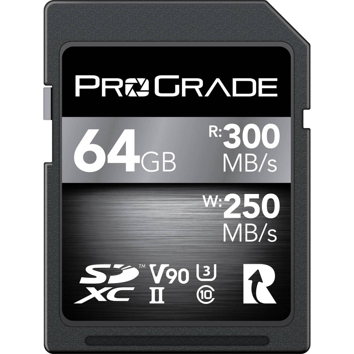 PRO GRADE  
64 GB  
R: 300 MB/s  
W: 250 MB/s  
SD™ V90 XC II