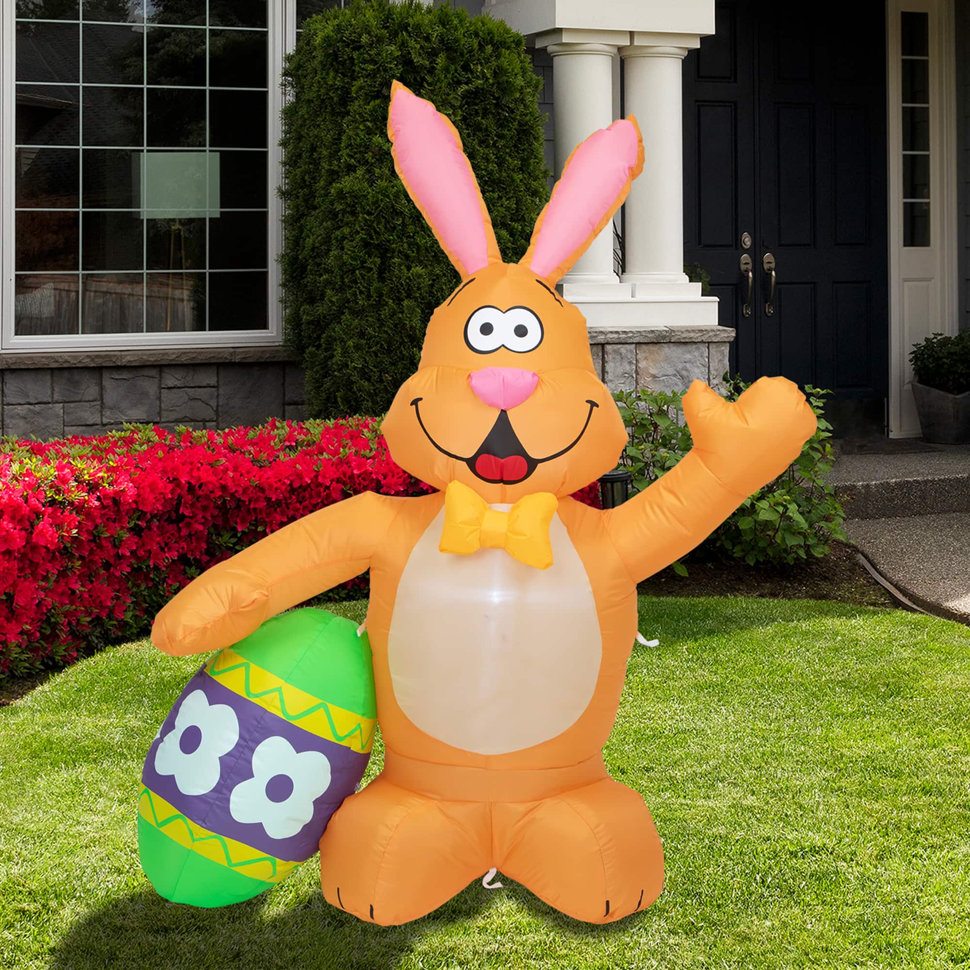 Northlight - Inflatable LED Lighted Easter Bunny with Egg Outdoor Decoration - 4' - Orange