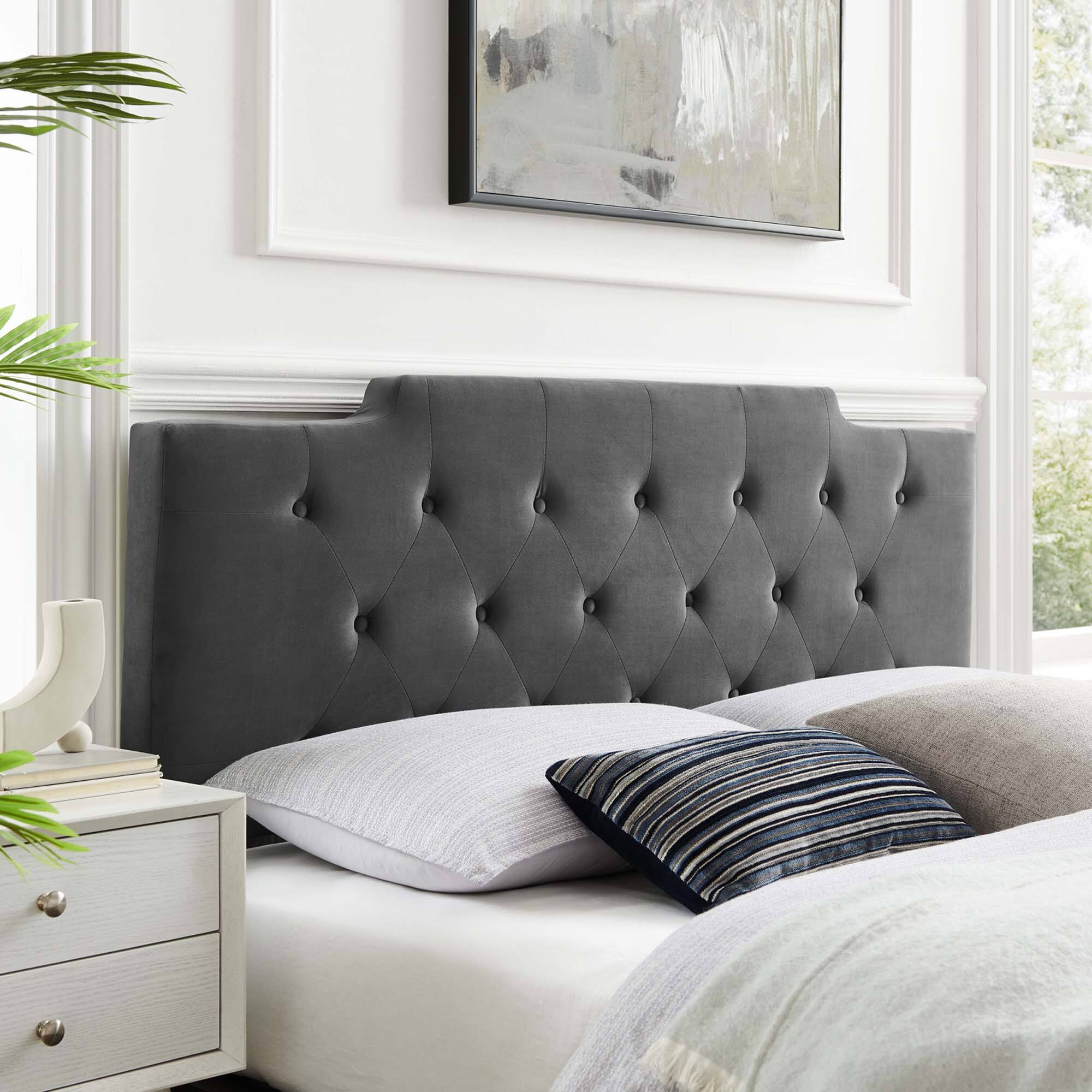 Alt View 2. Modway - Juliet Tufted Performance Velvet Full/Queen Headboard by Modway - Charcoal.