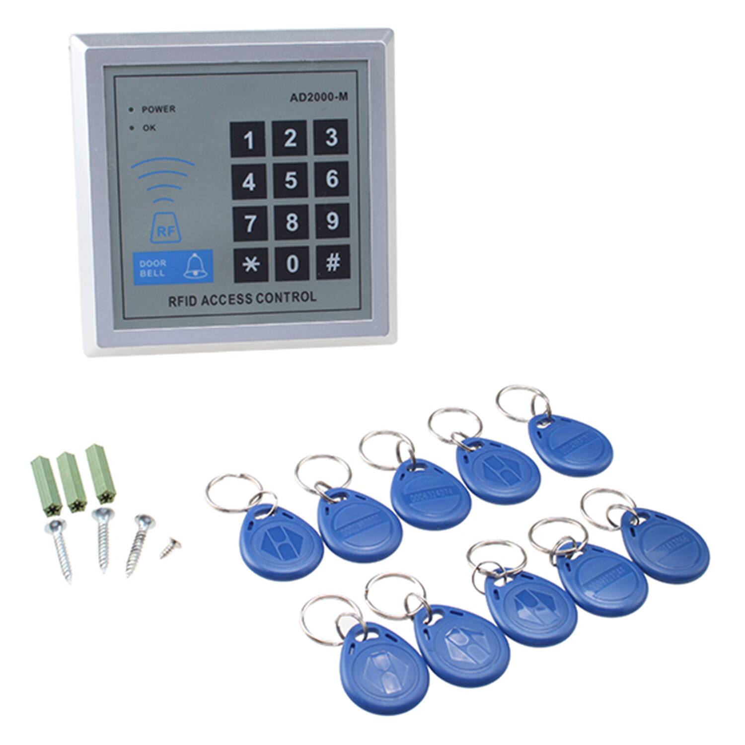 POWER OK 1 2 3 4 5 6 RF DOOR BELL 7 * 8 0 9 # RFID ACCESS CONTROL 0004024024