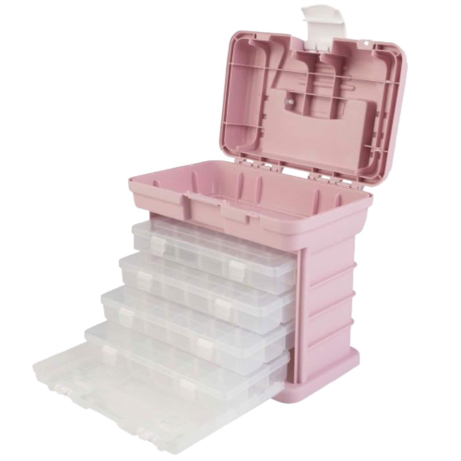 Home Collection - Pink Durable Utility Tool Box Organizer Storage Box with 4 Compartments Portable Case
