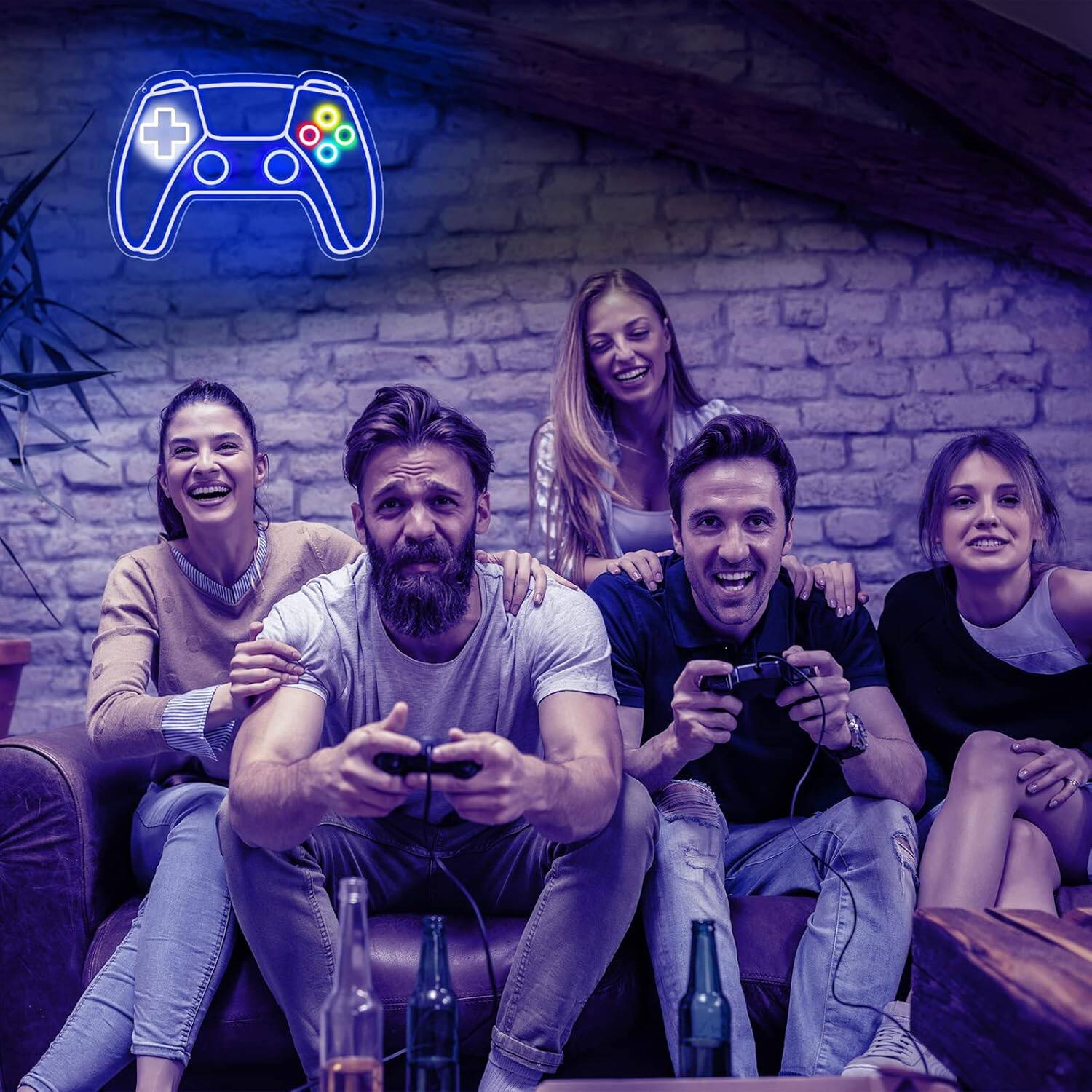 Back. PARKER SLATER - Gamer Gamepad Neon Sign – LED Wall Light for Gaming Room, USB Powered - BLUE.