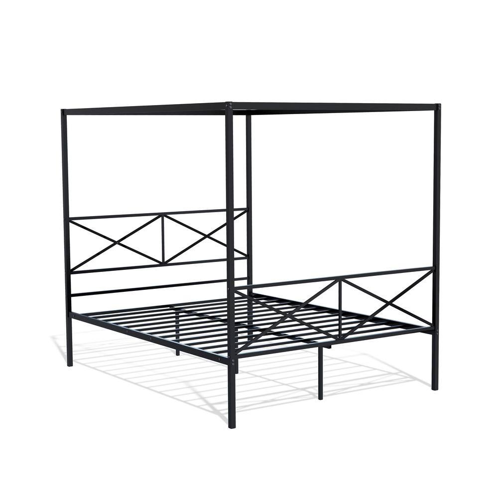 Back. East West Furniture - GEQCBLK Glendale Platform Bed Frame with Modern Style Headboard and Footboard - Canopy Metal Frame in Powder Coating - Black.