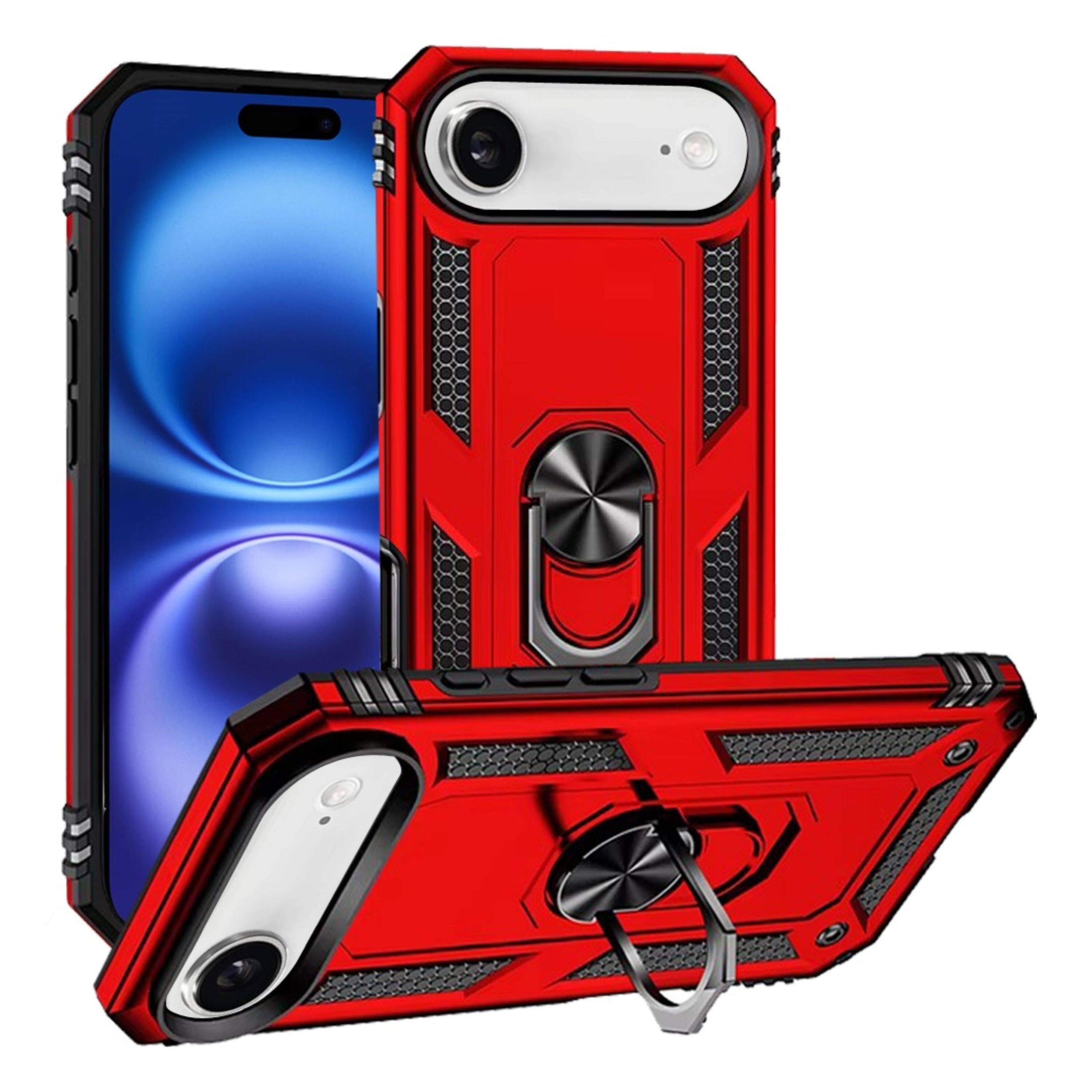 Front. Kitcheniva - Rugged Metal Ring Kickstand Phone Cover With Tempered Glass For iPhone Air Red - Red.