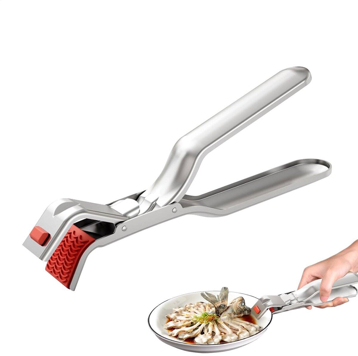 Alt View 1. Auledio - One stainless steel hot plate clip - scald-proof - multi-purpose clip, suitable for oven and tableware - silver.