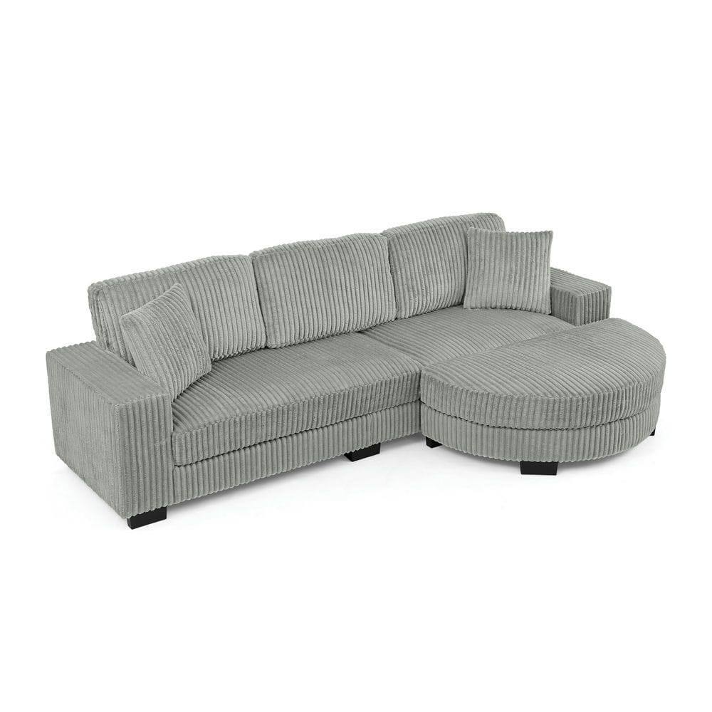 Alt View 6. Kadyn - Convertible Sectional with Movable Ottoman, L-Shaped Sleeper Sofa in Tufted Corduroy Fabric, Gray - Gray.