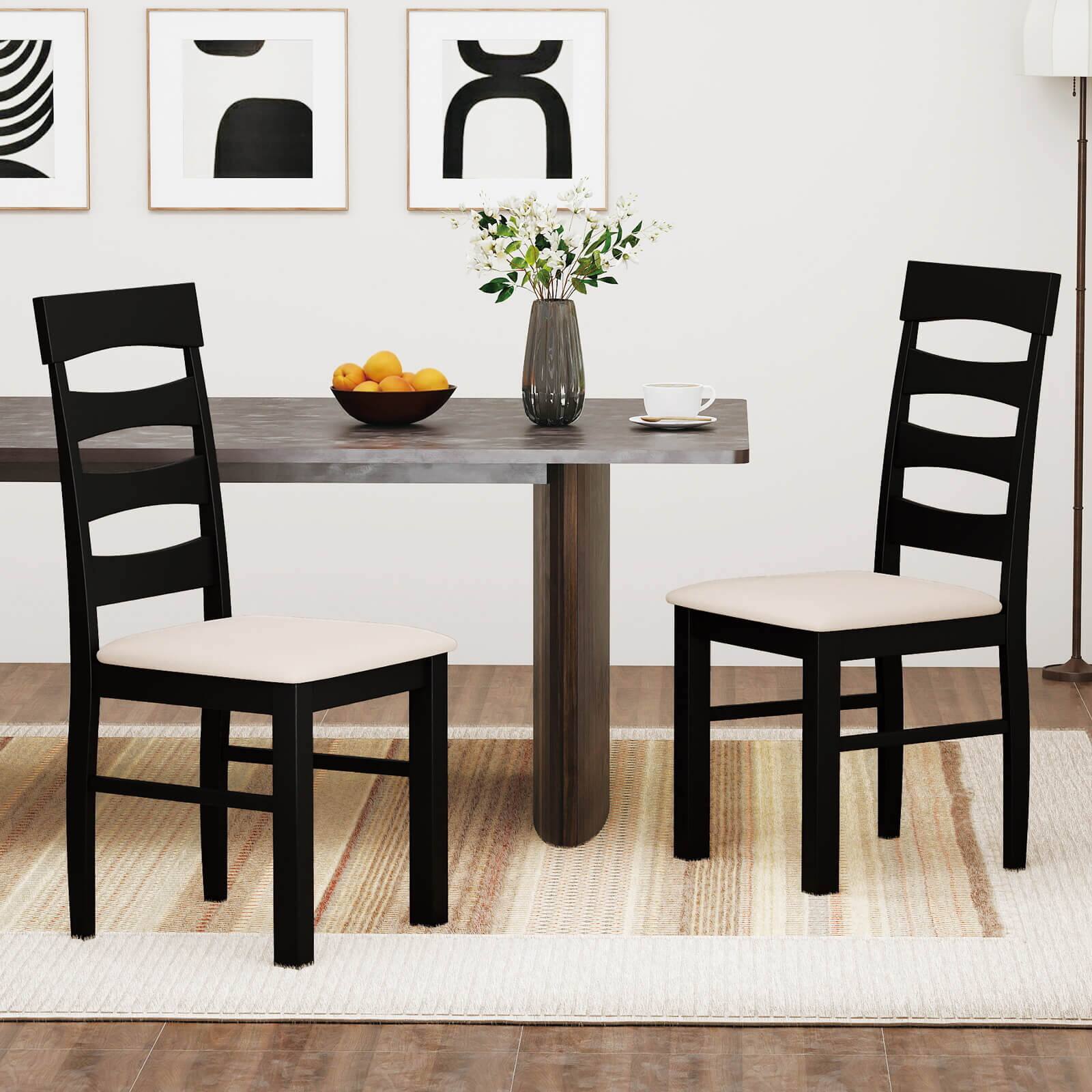 Alt View 3. Costway - Costway Dining Chairs Set of 2, High Back Dining Room Chairs with Padded Seat for Kitchen - Black,Beige.