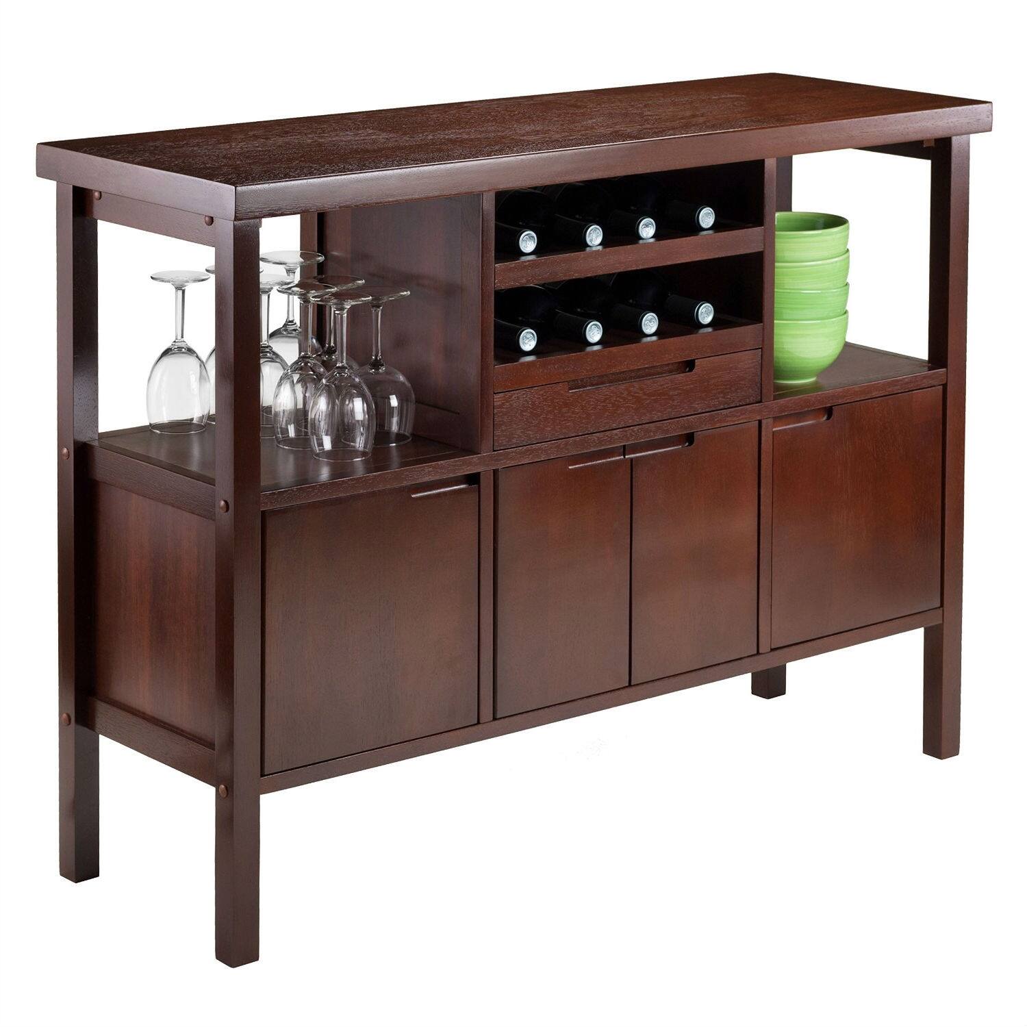 Left. Hivvago - Sideboard Buffet Table Wine Rack in Brown Wood Finish - Brown.
