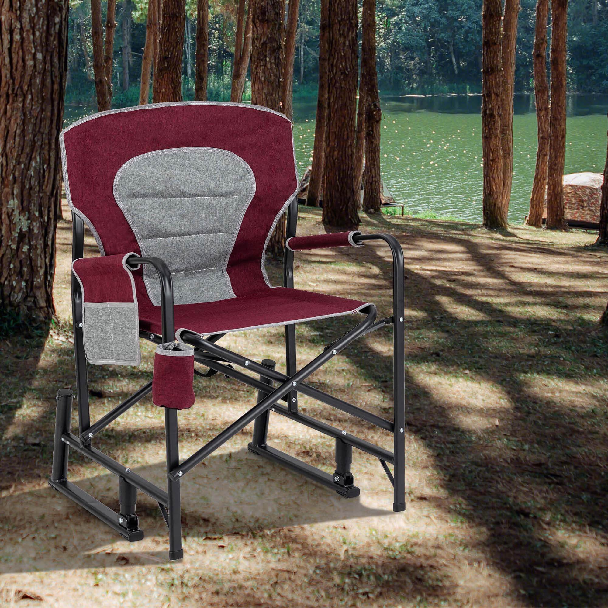 Alt View 3. Costway - Costway Outdoor Rocker Camping Chair for Adults with Dual Springs Padded Back - Red.