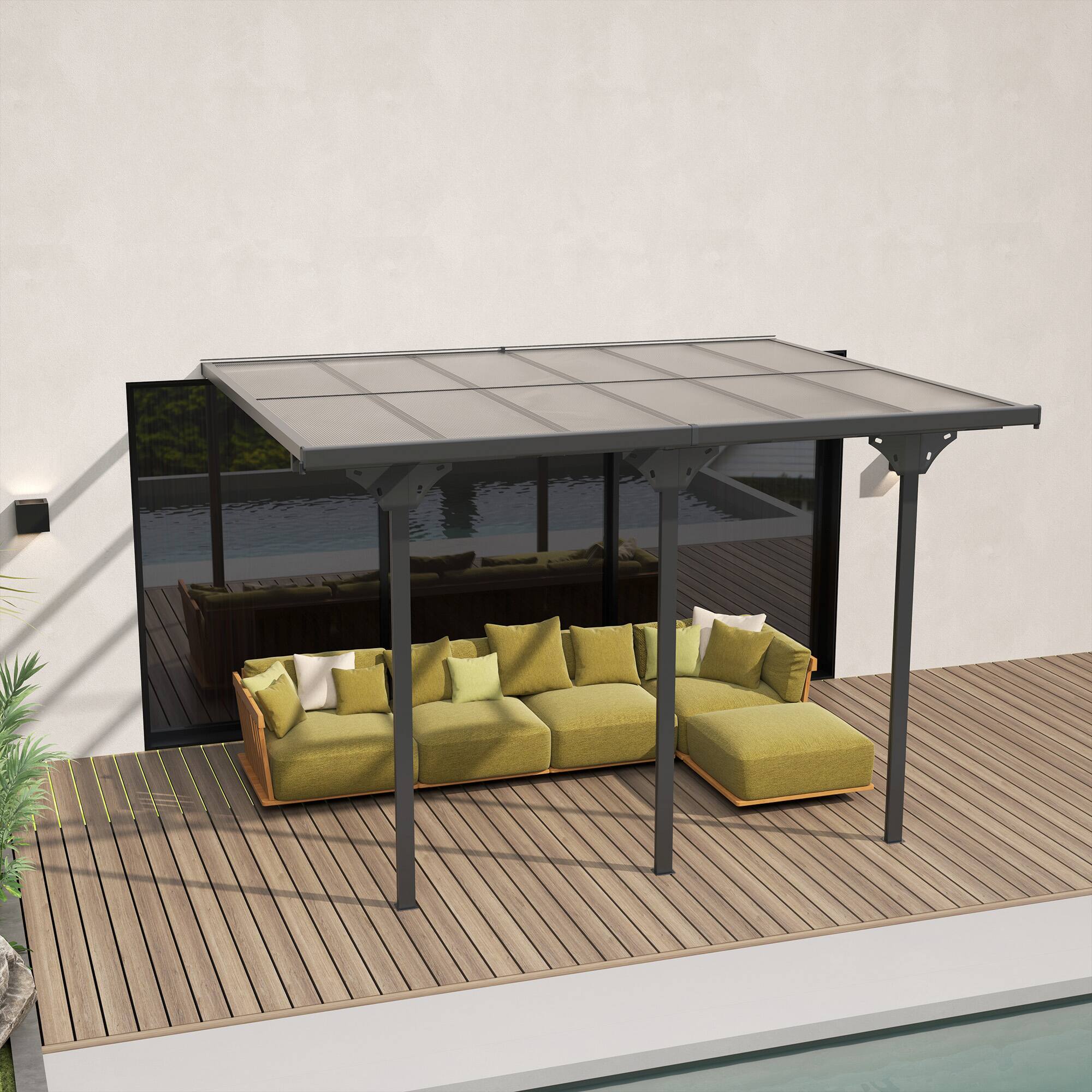 Alt View 7. Outsunny - 12' x 10' Outdoor Polycarbonate Pergola, Transparent UV Blocking Awning, Hardtop Deck Gazebo with Adjustable Posts - Gray.