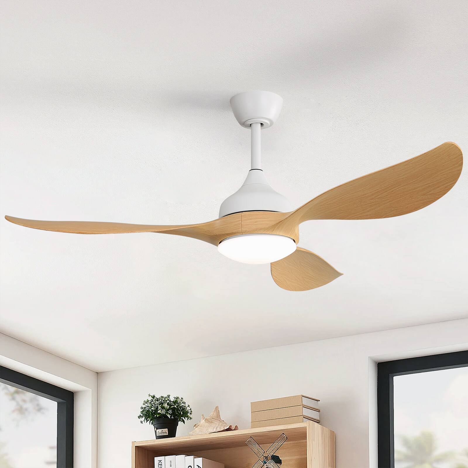 Alt View 1. Sofucor - 56" Ceiling Fans with Lights and Remote Indoor Outdoor 3 ABS Blade Ceiling Fan 6 Speed Dimmable Noiseless DC Motor - White-Beige.