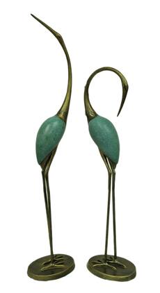 SPI Home - Hand Painted Aluminum Stylized Garden Crane Statue Pair - Bronze