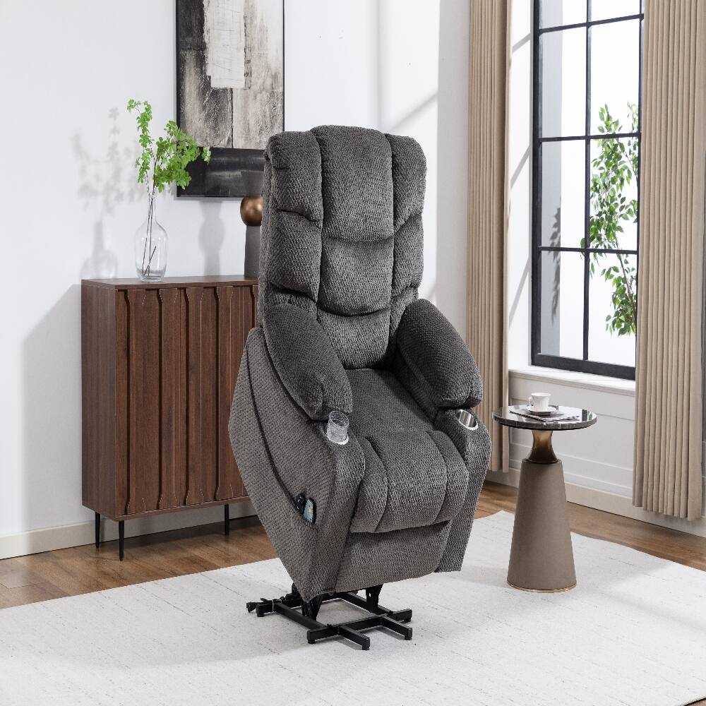 Alt View 9. Ropilly - Ropilly Ultra Wide Electric Lounge Chair Heated Massage Recliner with Power Lift Assistance Grey Velvet - Grey.