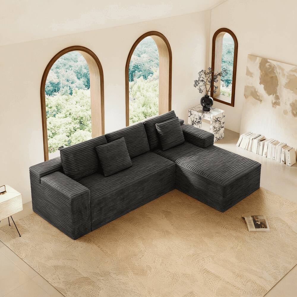 Back. Kadyn - 104" Right Chaise Sectional Sofa, L-Shaped Cloud Design with Deep Seating and No Assembly, Grey - Gray.