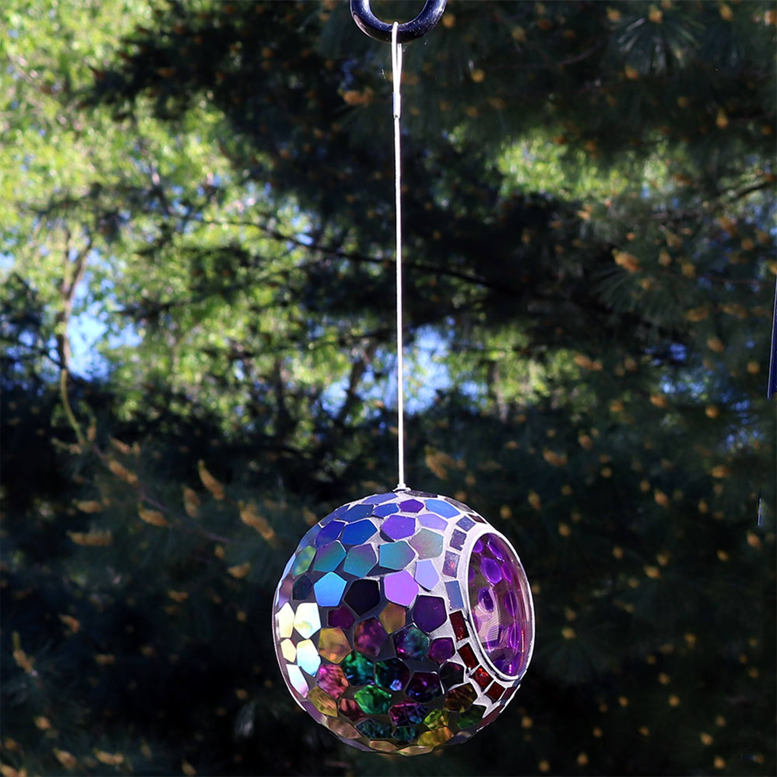 Alt View 8. Sunnydaze - Round Mosaic Fly-Through Hanging Bird Feeder - 6 in - Iridescent Purple Mosaic.
