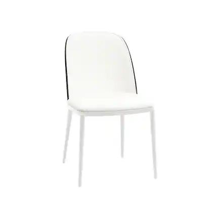 Front. LeisureMod - Tule Vintage Mid-Century Dining Chair, Modern Fabric Upholstered Kitchen Side Chair with Protective Floor Glides - Black/White.