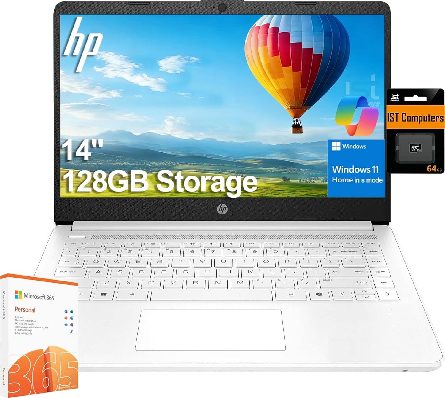 HP - 14" Ultra-Light HD Laptop - Intel Celeron with 4GB Memory - 128GB Storage - IST SD Card - Windows 11 - Snowflake White