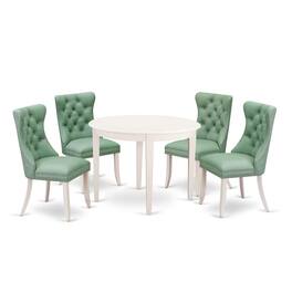 East West Furniture - 5 Piece Dining Room Furniture Set Consists of a Round Kitchen Table - White