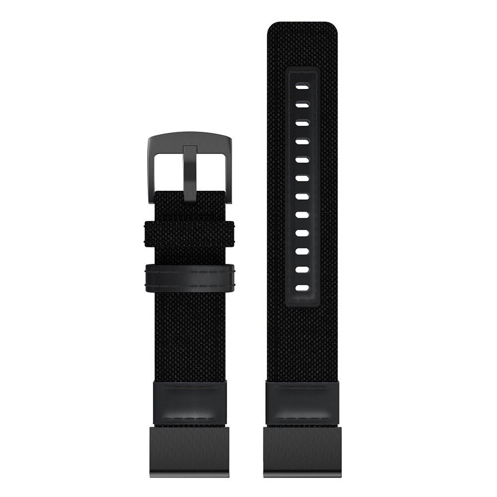 Left. StrapsCo - Rugged Canvas Band QuickFit 26 Watch Strap For Garmin Descent Mk3i – 51mm (Extra Extra Long) - Black.