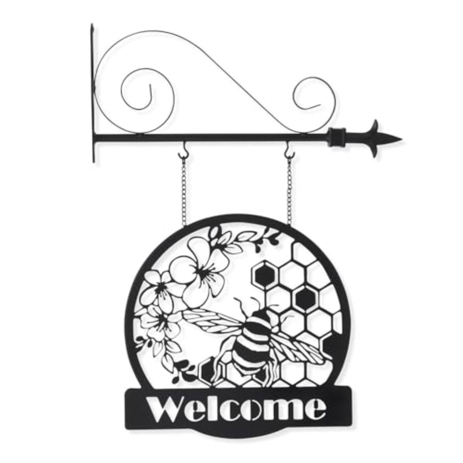 Angle. K&K Interiors - K&K Interiors Black Metal Cutout Bee Welcome Sign Arrow Replacement 13 inch - Arrow Sold Separately - Black.