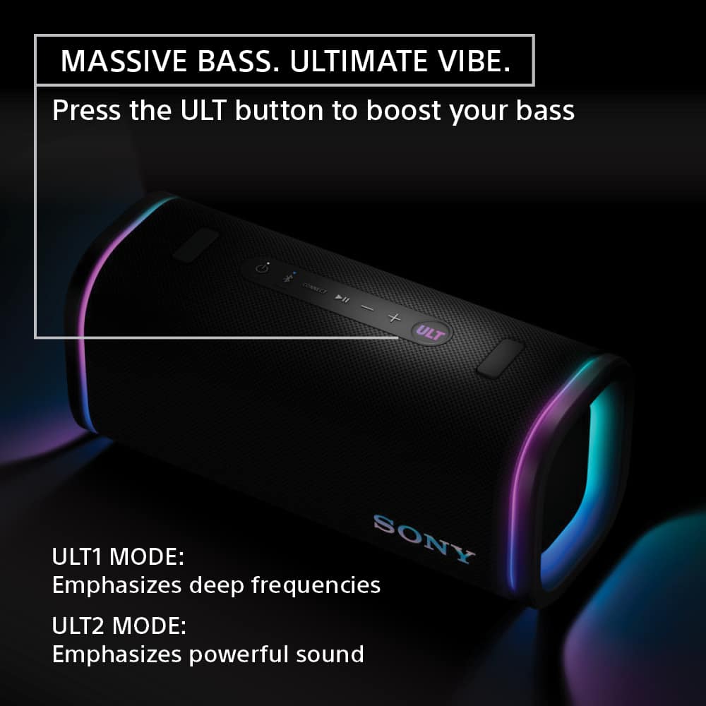 MASSIVE BASS. ULTIMATE VIBE. Press the ULT button to boost your bass. CONNECT 1 - ULT1 MODE: Emphasizes deep frequencies. ULT2 MODE: Emphasizes powerful sound.