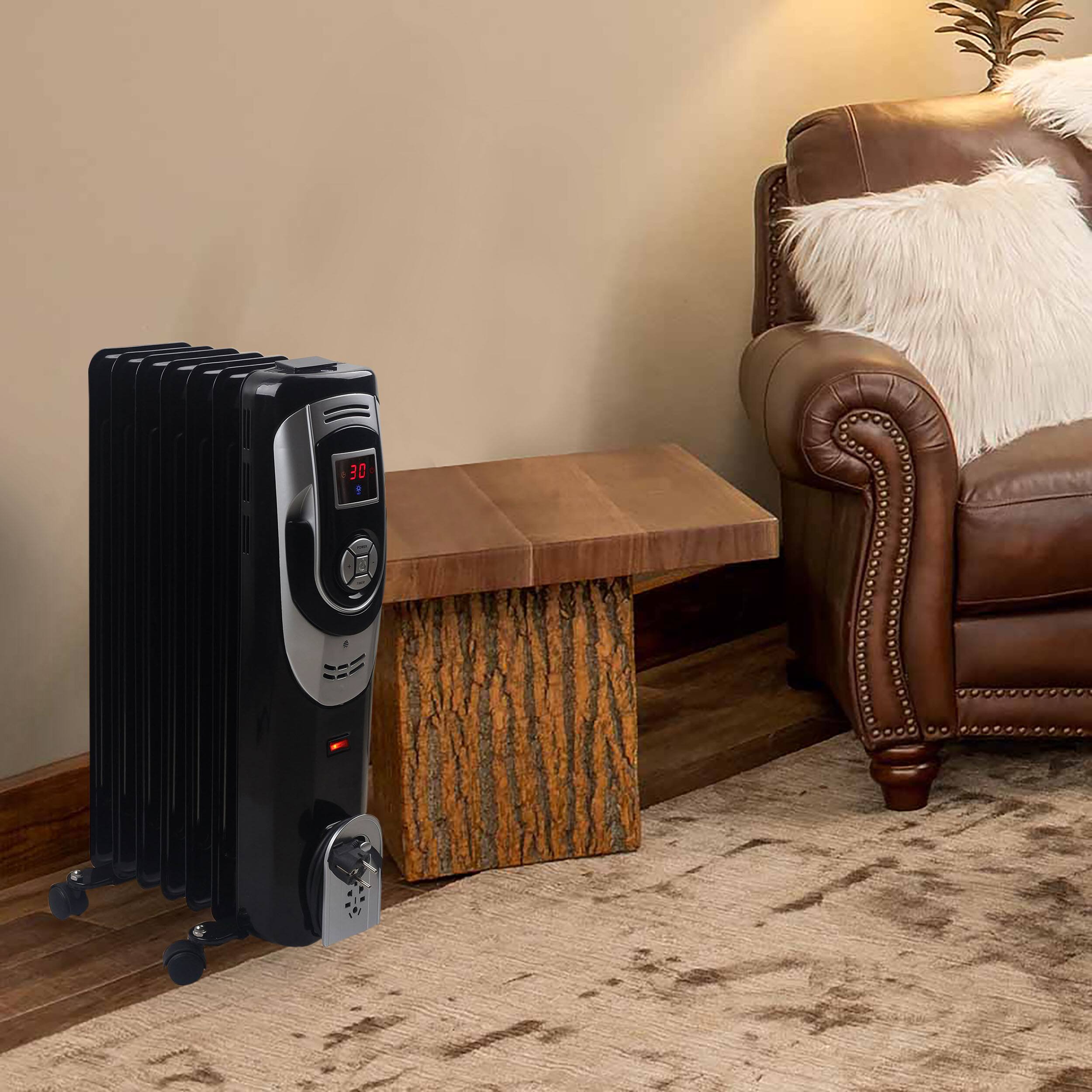Alt View 2. Optimus - Optimus Digital 7 Fins Oil Filled Radiator Heater with Timer - Black.
