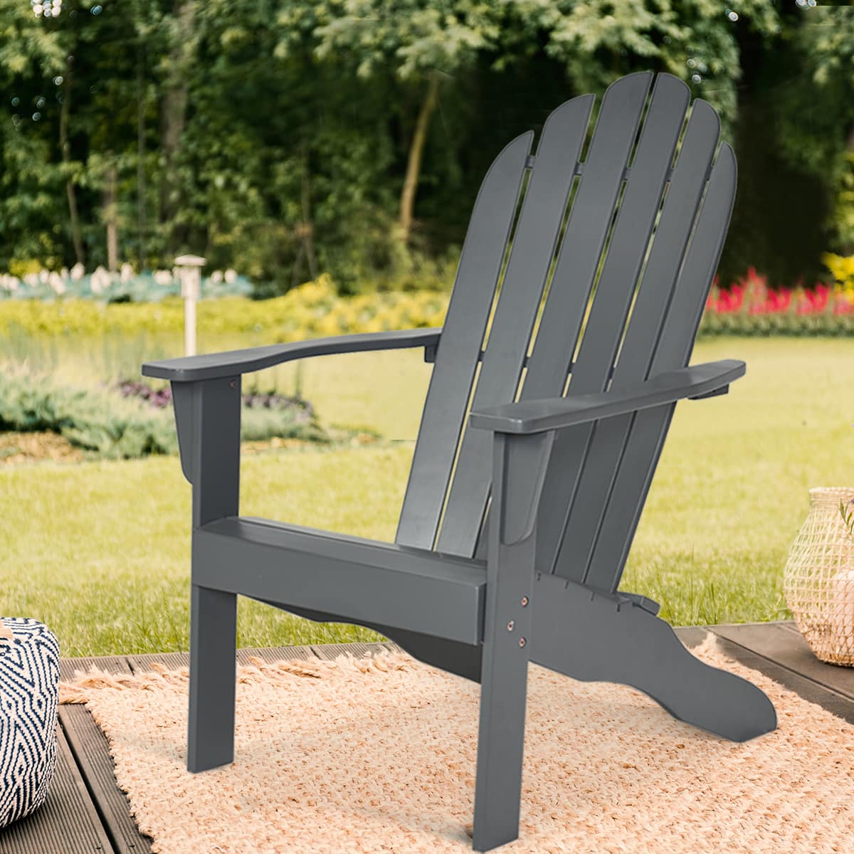 Costway - Outdoor Adirondack Chair Accent Chair Solid Wood sturdy Patio Garden Deck Furniture - Gray