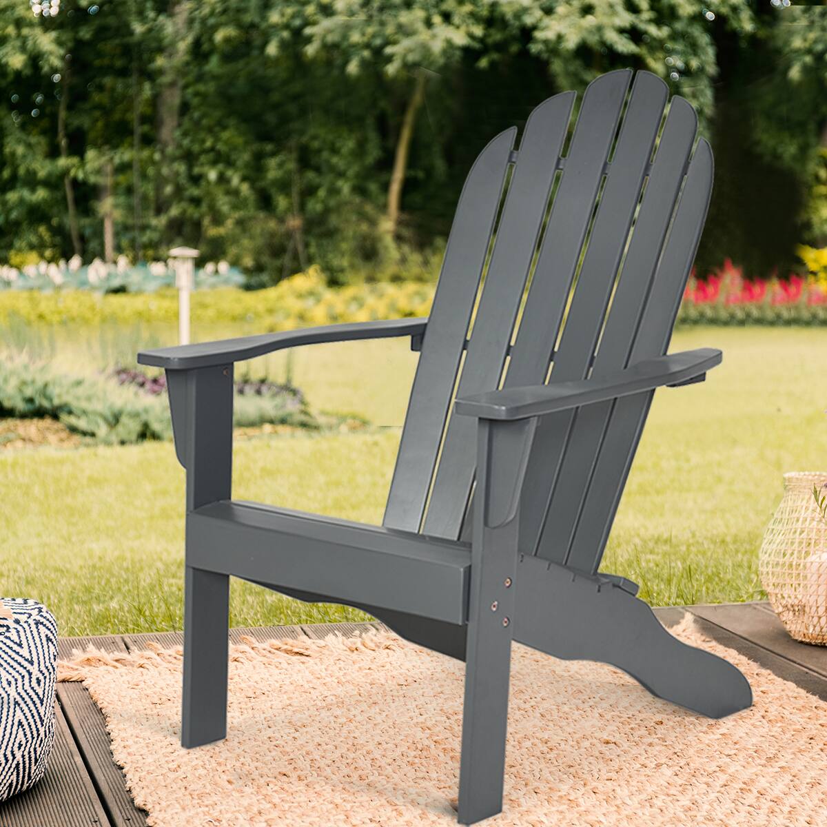 Alt View 1. Costway - Costway Outdoor Adirondack Chair Accent Chair Solid Wood sturdy Patio Garden Deck Furniture - Gray.
