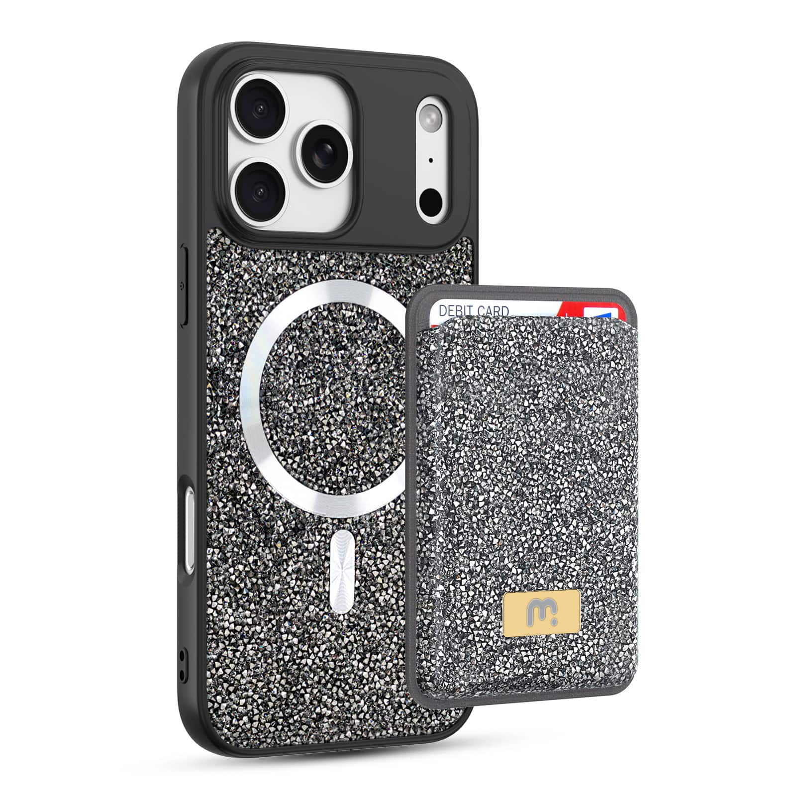 Mybat Pro - MagSafe Bundle with Diamond Case + MagStash Wallet for Apple iPhone 17 Pro Max - Graphite Smoke - Black