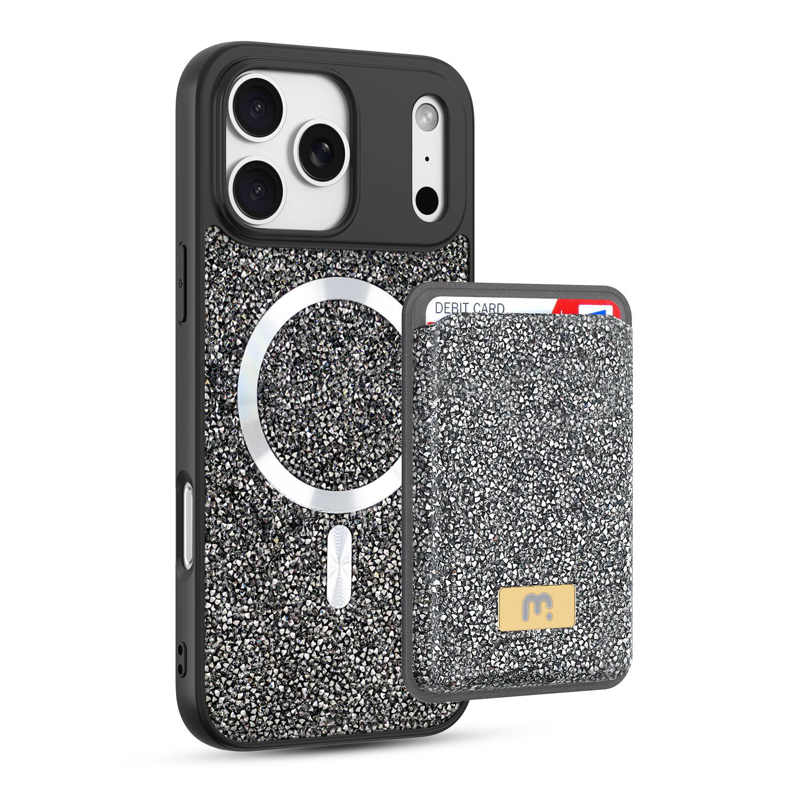 Mybat Pro - MagSafe Bundle with Diamond Case + MagStash Wallet for Apple iPhone 17 Pro Max - Graphite Smoke - Black