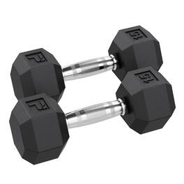 Power Systems - 15 lb Rubber Hex Dumbbells, Pair of Dumbbells w/Ergonomic Grip & Hexagonal Dead Design - Black