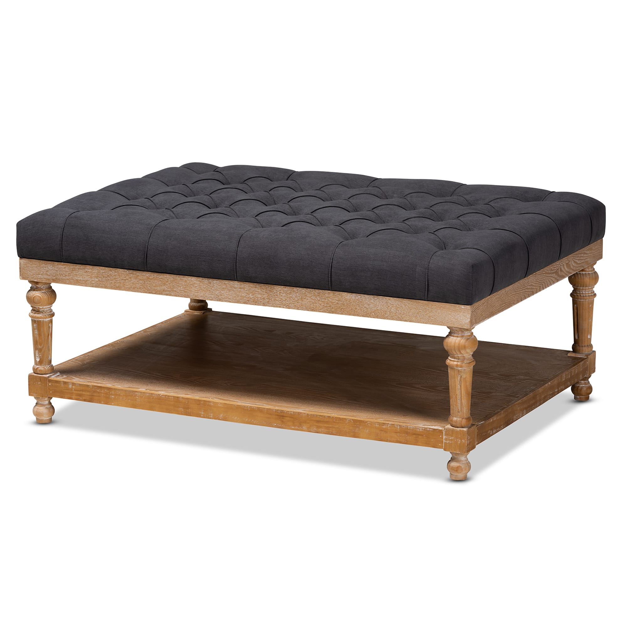 Baxton Studio - Lindsey Modern and Rustic Linen Fabric Upholstered and Greywashed Wood Cocktail Ottoman - Charcoal/Greywashed price history on PriceWatchPro