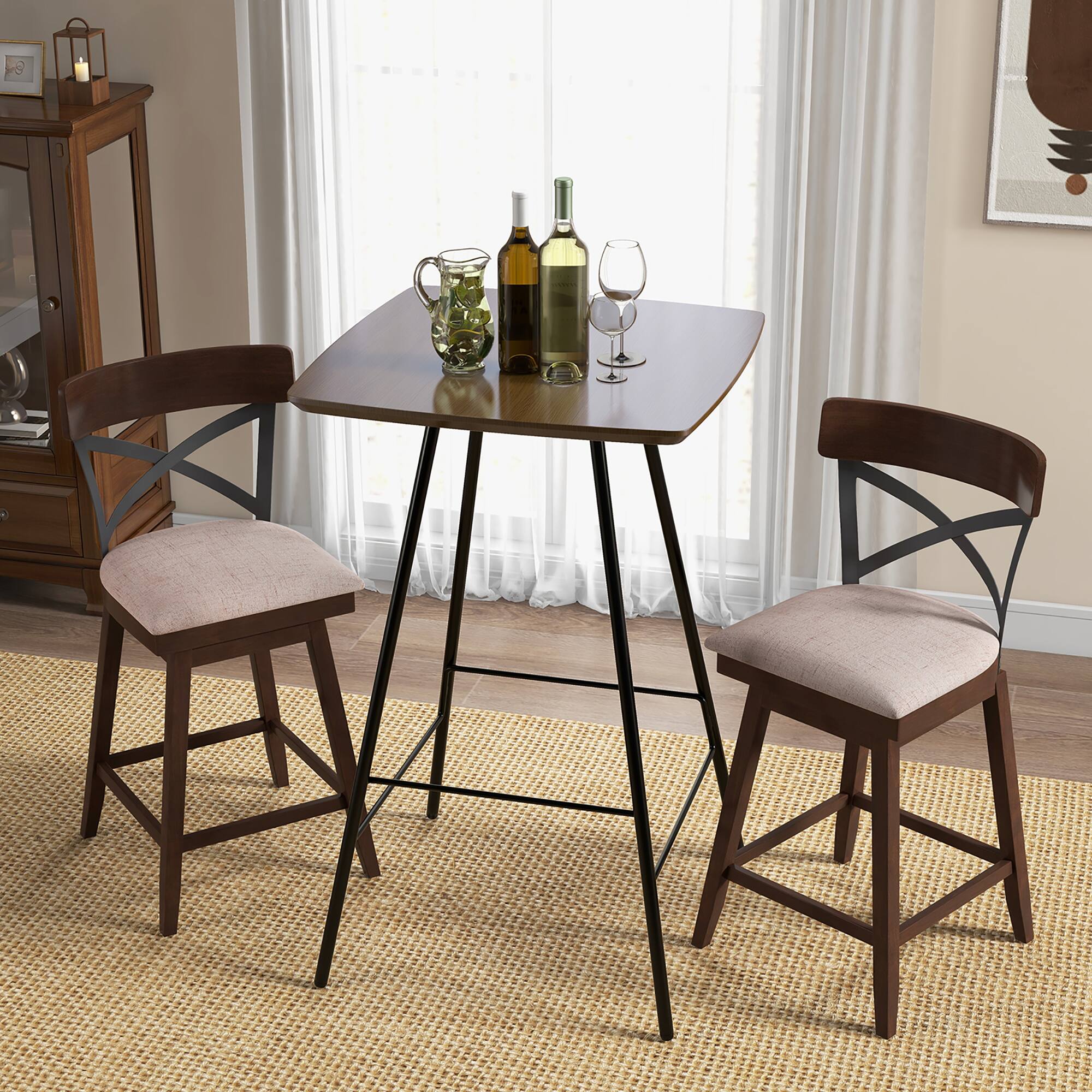 Alt View 3. Costway - Costway Set of 4 Wooden Swivel Bar Stools Upholstered Counter Height Dining Chairs - Brown,Black,Beige.
