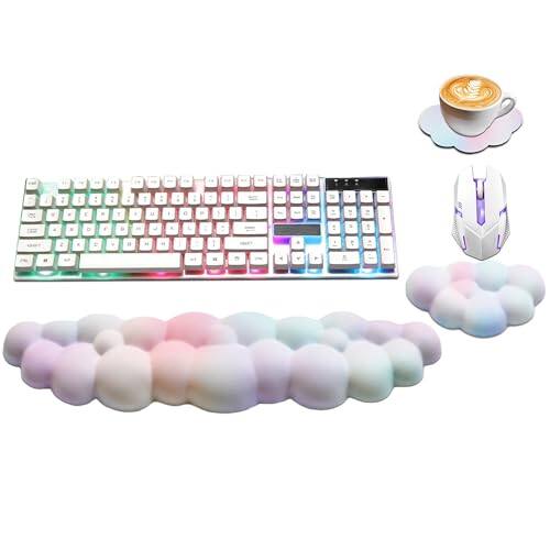 Comfort Essence - Cloud Wrist Rest Pu Leather Memory Foam For Computer And Cute Mouse Gaming Office Typing Pastel Green - Rainbow