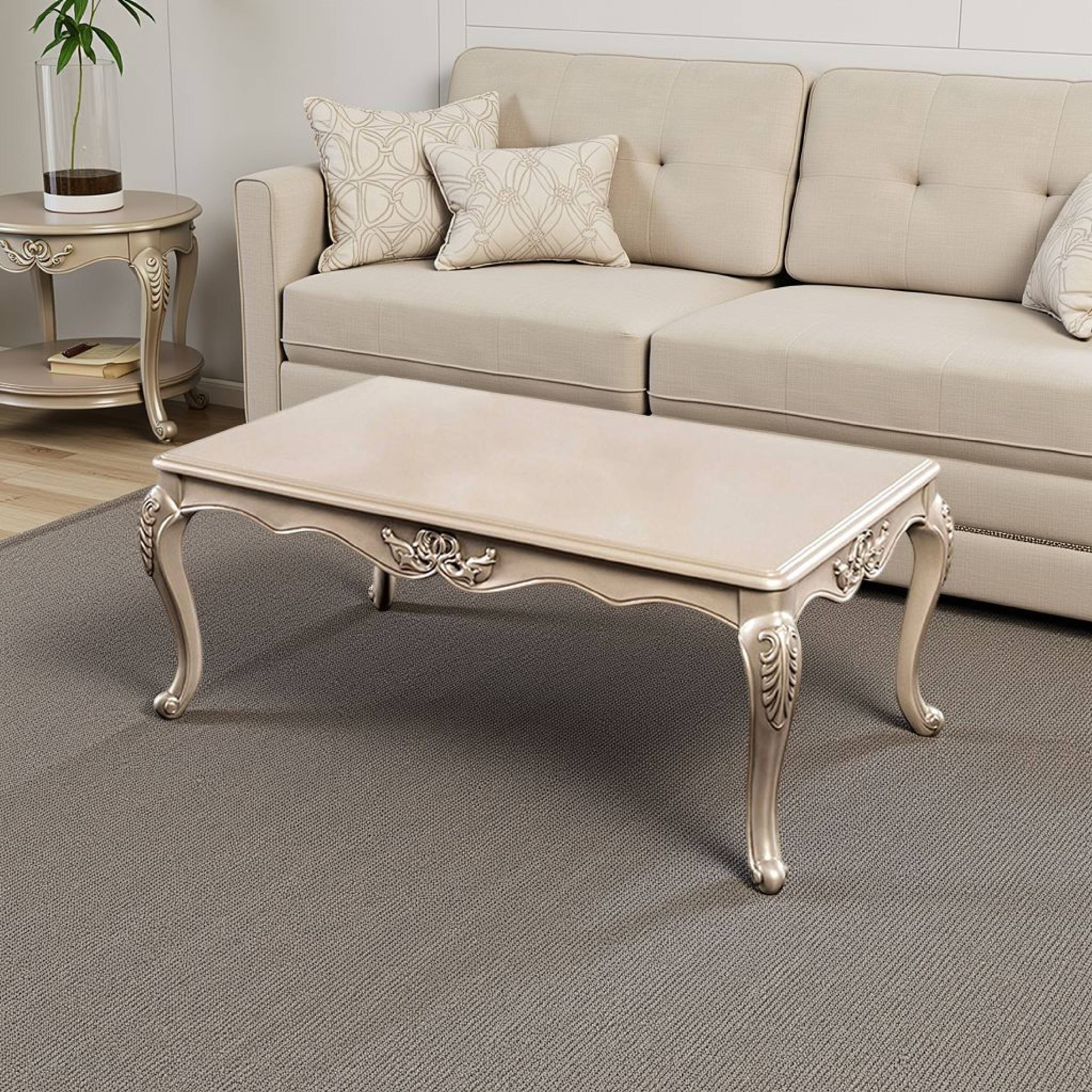 Alt View 5. Manhattan Lane - Ery Coffee Table, Champagne Wood Frame, Carved Details, 48 Inch - Champagne, Gold.