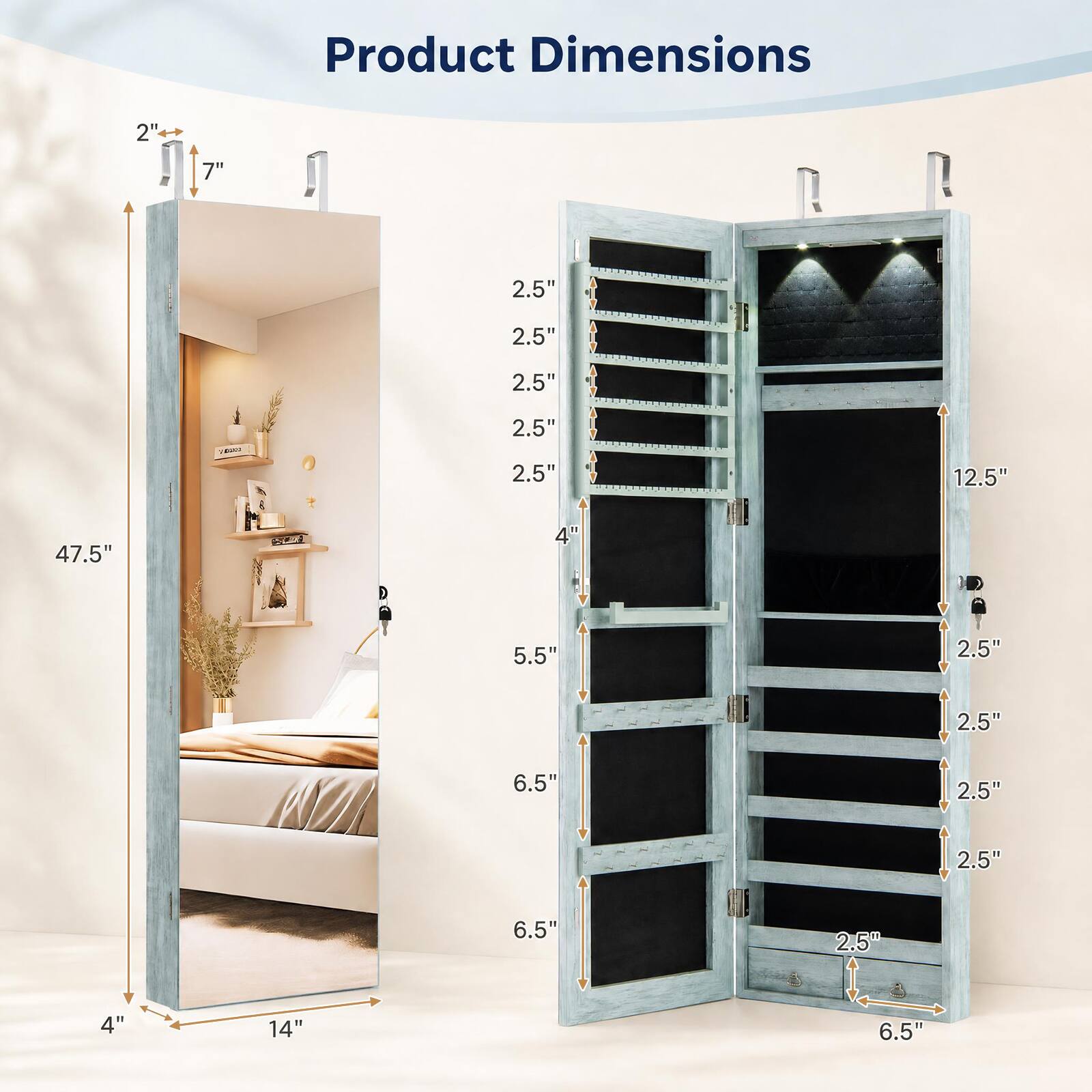 Product Dimensions

2"  
7"  
2.5"  
2.5"  
2.5"  
2.5"  
2.5"  
12.5"  
47.5"  
4"  
5.5"  
2.5"  
2.5"  
6.5"  
2.5"  
2.5"  
6.5"  
2.5"  
4"  
14"  
6.5"