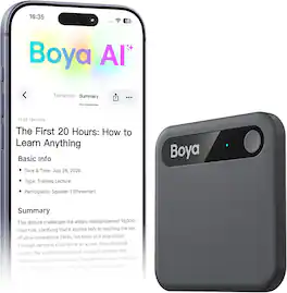BOYA - NOTRA NEO AI Voice Recorder with Transcription and Summaries, Magnetic Digital Recorder, 8GB - Black