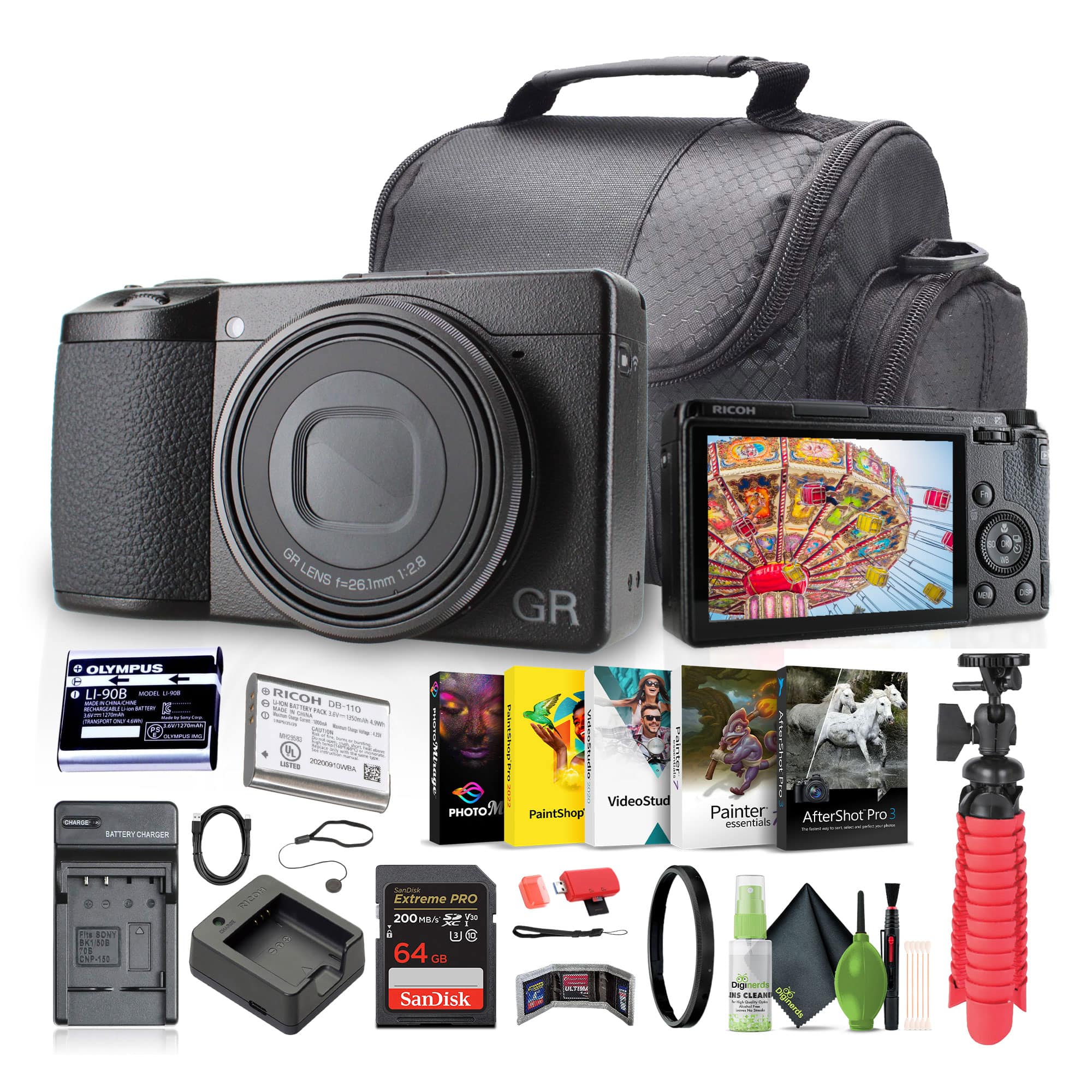 Ricoh - GR IIIx Compact Portable Digital Camera + 64GB Memory Card + More