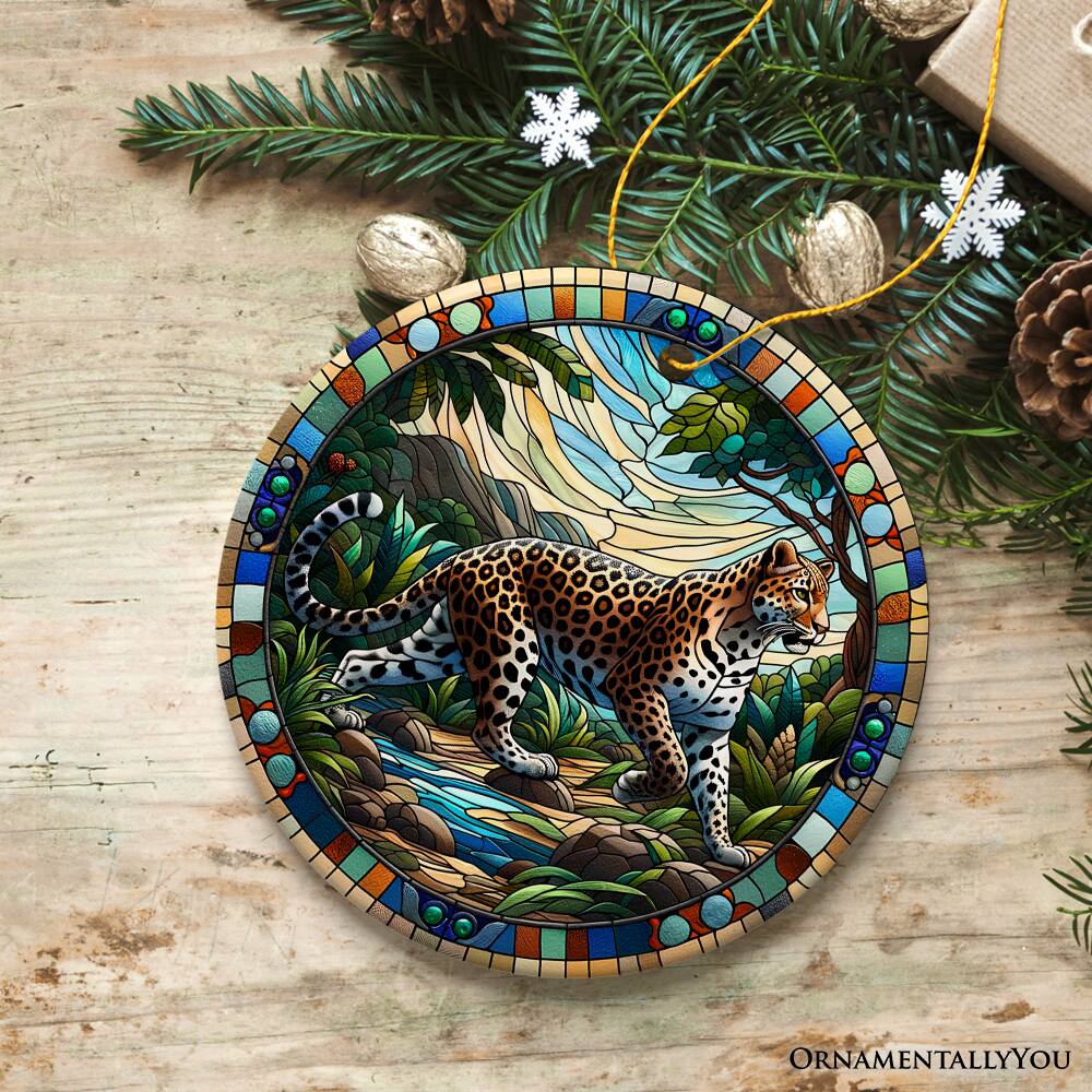 Back. OrnamentallyYou - African Leopard Expedition Stained Glass Ceramic Ornament Safari Animals Christmas Gift Version 2 - Multi-colored.