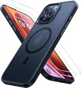 Entronix - iPhone 14 Pro Bundle - Magnetic Translucent Matte Case with 2 Clear Screen Protectors - Black