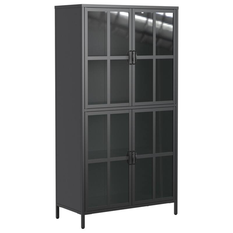 Alt View 6. ALEXOUN - Metal Storage Cabinet with Tempered Glass Doors, Adjustable Shelves & Magnetic Silent Closure, for Living Room/Kitchen - Black.