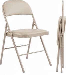 AOITUN - Folding Chair 2 Pack Leather Padded for Daily Use - Comfortable and Portable Seating for Home or Office - Khaki