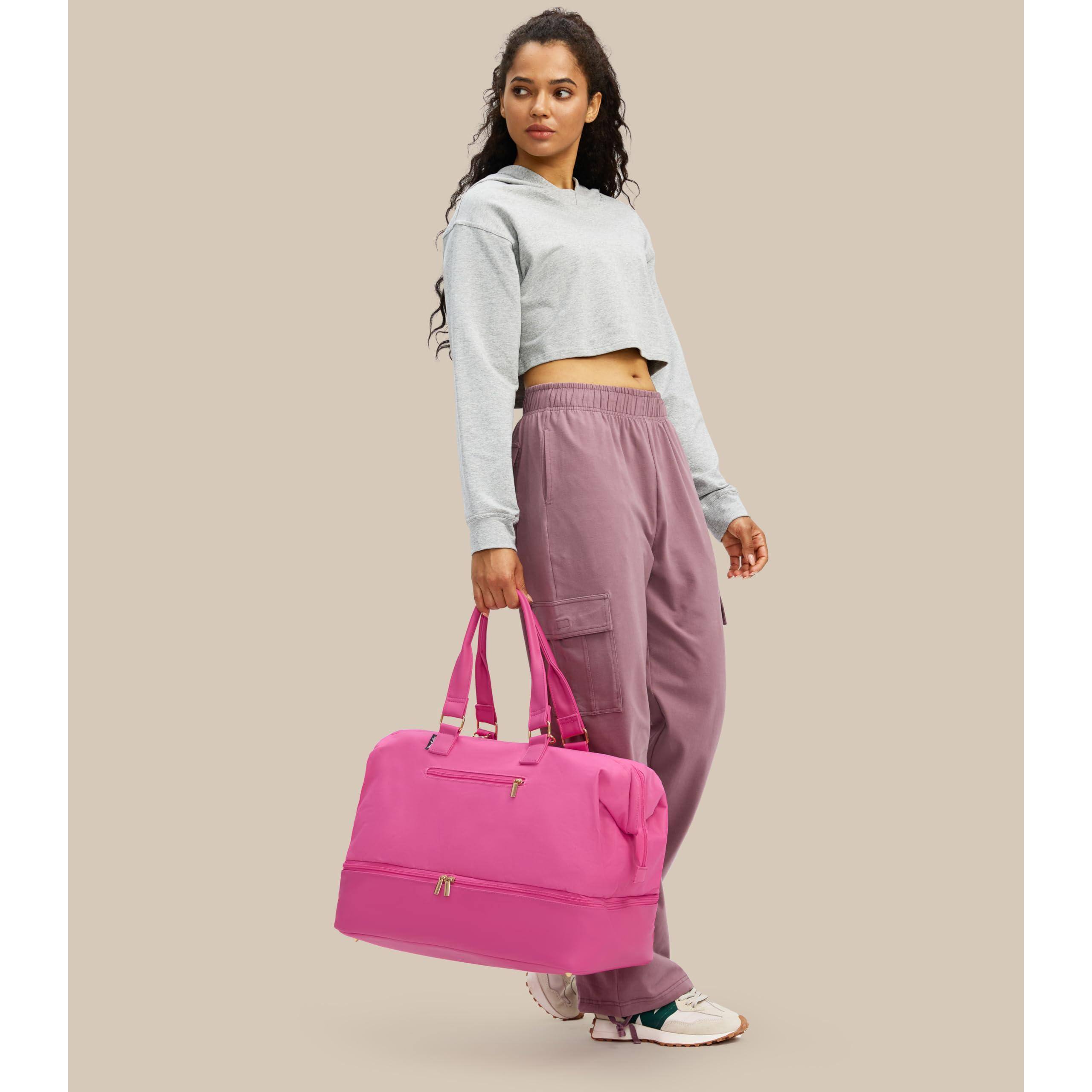 Left. Fabibe - Weekender Bags For Women Large Travel Duffel Bag With Shoes Compartment Carry On Overnight Tote Toiletry - 45L-Navy-45L.