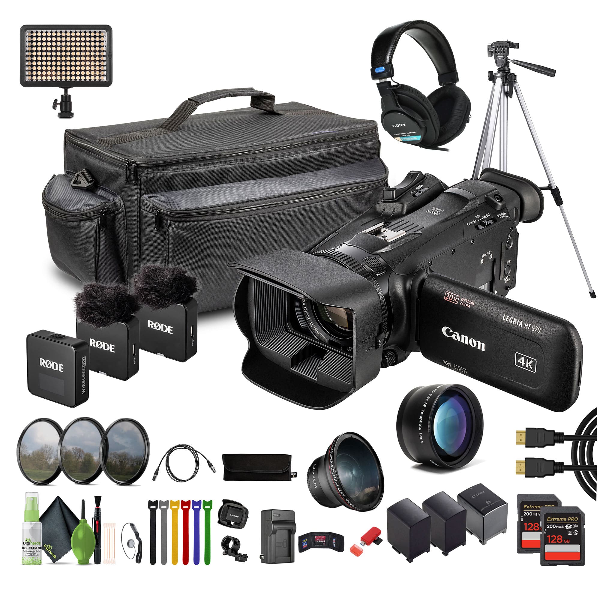 Canon - LEGRIA HF G70 PAL UHD 4K Camcorder + 2x 128GB Memory Card + Tripod + Cleaning kit + More (International Model)