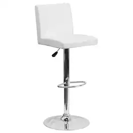 Alamont Home - Contemporary Vinyl Adjustable Height Barstool with Panel Back and Chrome Base - White