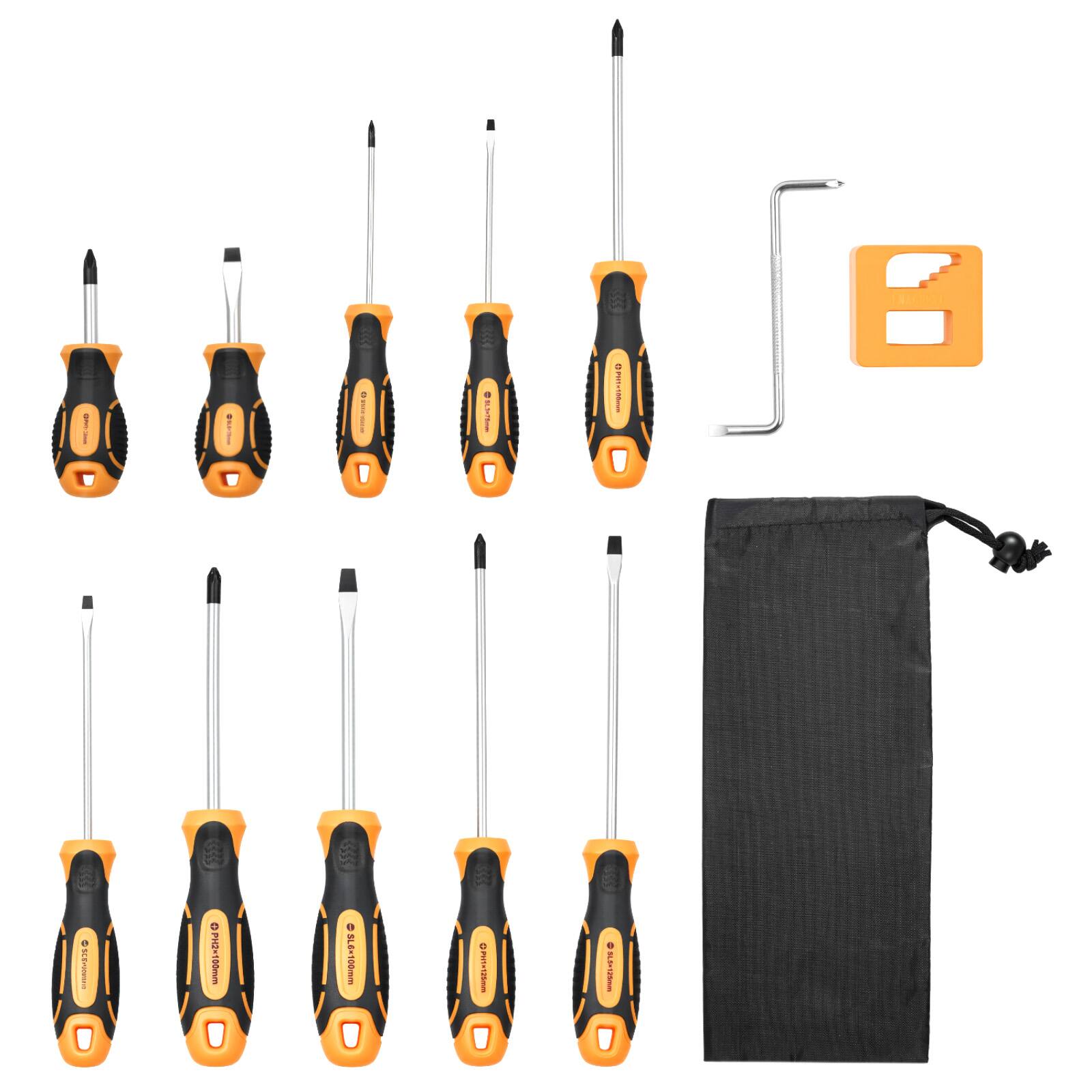 VEVOR - Screwdriver Set, 12-Piece Hand Tools Set with Magnetic Tips, Includes 5 Phillips and 5 Flat Head Bits, Z-Type Bit - Yellow+Black