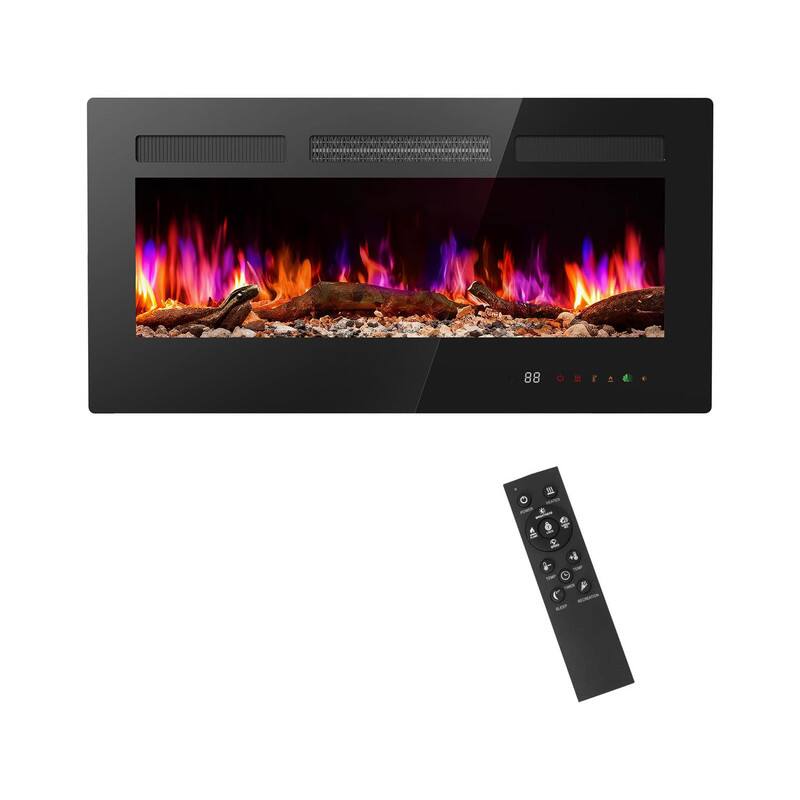 Front. AOITUN - 36” 1500W Electric Fireplace Insert - Wall Mount/Recessed/Freestanding, Adjustable Flame & Remote Control.