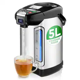 NutriChef - Digital Water Boiler and Warmer - 5L/5.28 Qt Stainless Electric Hot Water Dispenser w/LCD Display - Silver