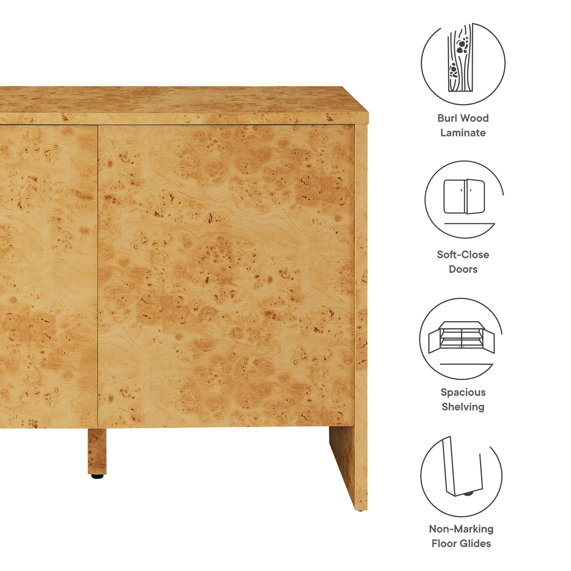 Burl Wood Laminate  
Soft-Close Doors  
Spacious Shelving  
Non-Marking Floor Glides